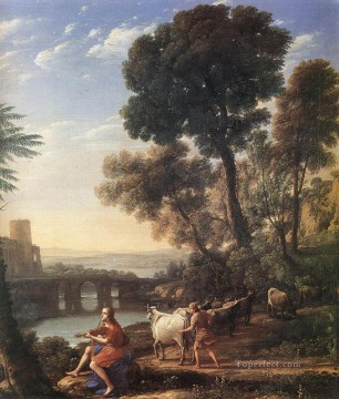 Paisaje con Apolo custodiando los rebaños de Admetus Claude Lorrain Pinturas al óleo